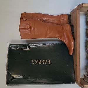 NWT Lauren by Ralph Lauren Janessa Leather Boot in Polo Tan sz 6 in original box